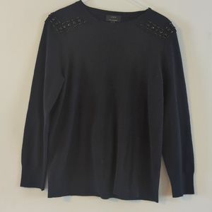 J.Crew Black Cashmere Jeweled Shoulder Sweater Medium